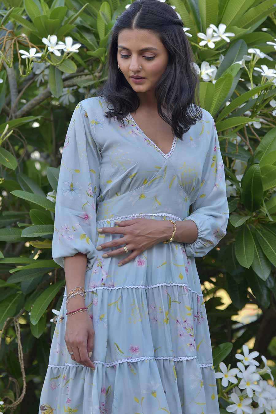 Blue Daphne Printed Tiered Dress