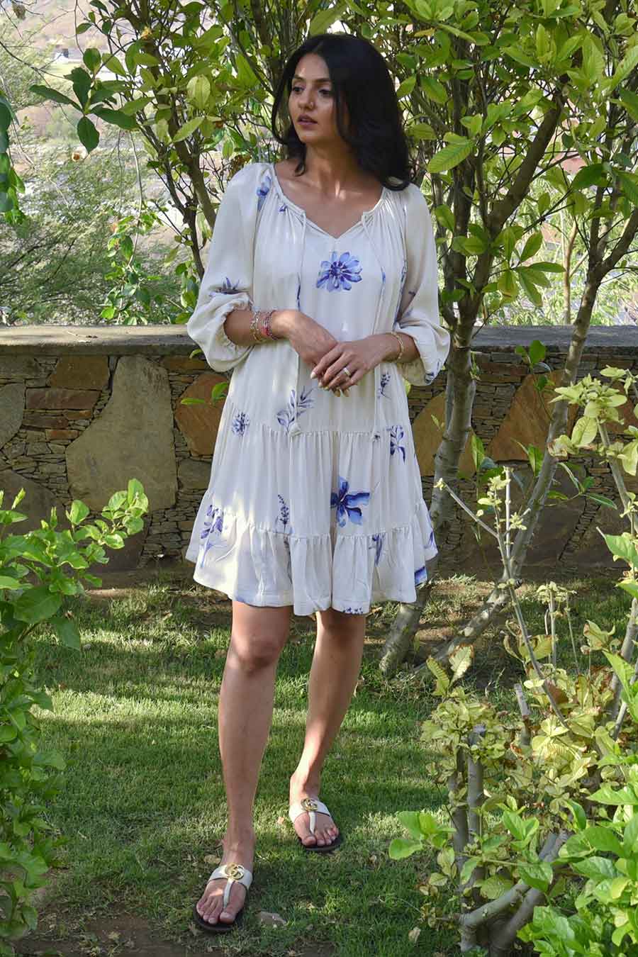 White Petunia Printed Dress