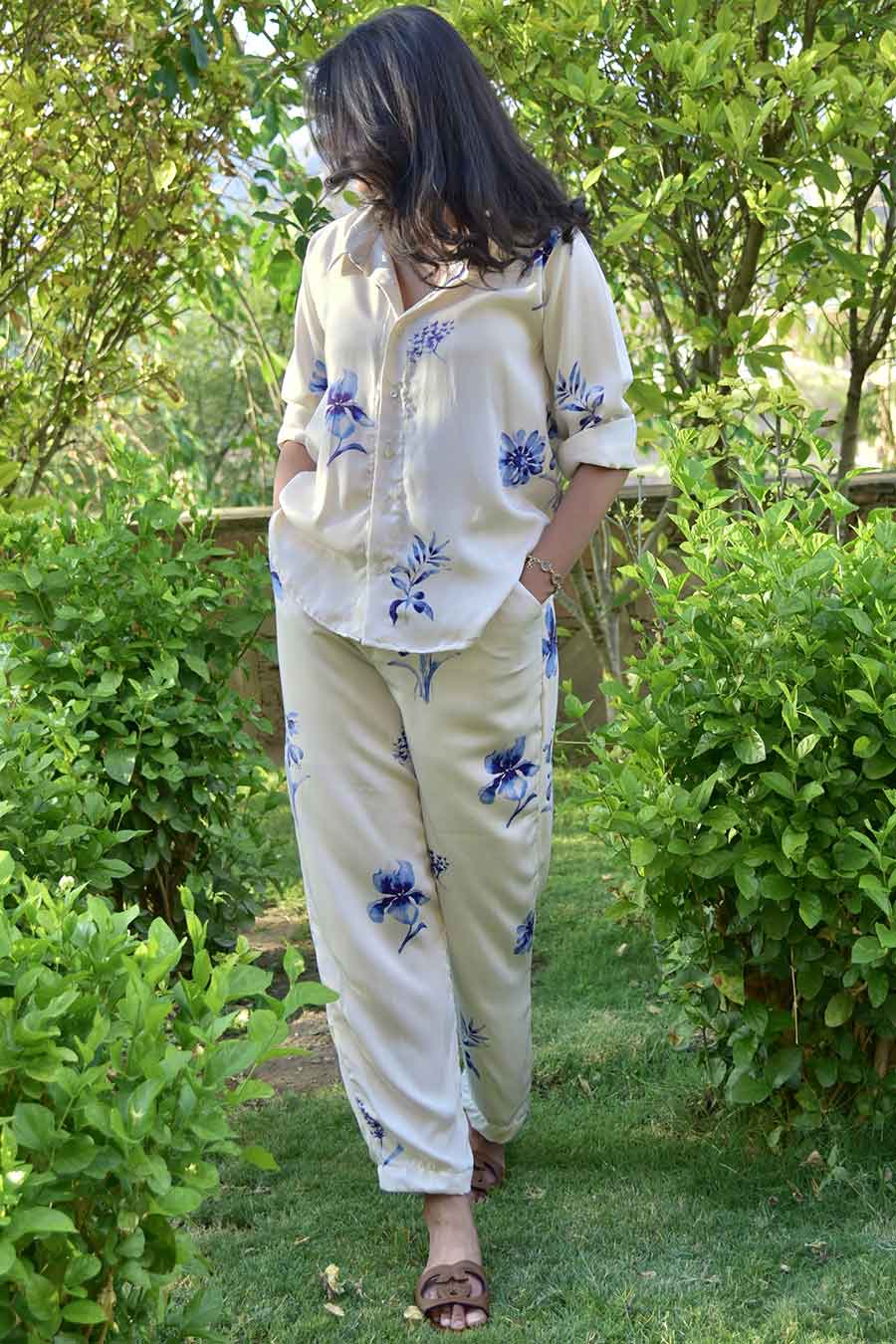 White Fiorella Printed Shirt & Pant Co-Ord Set