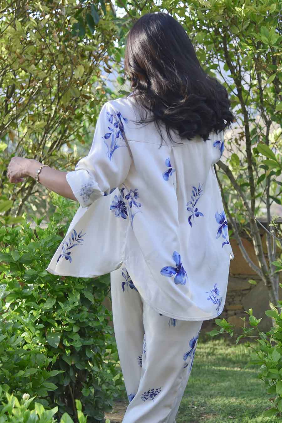 White Fiorella Printed Shirt & Pant Co-Ord Set