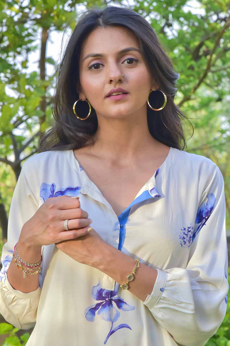 White Camellia Printed Kurta & Pant Set