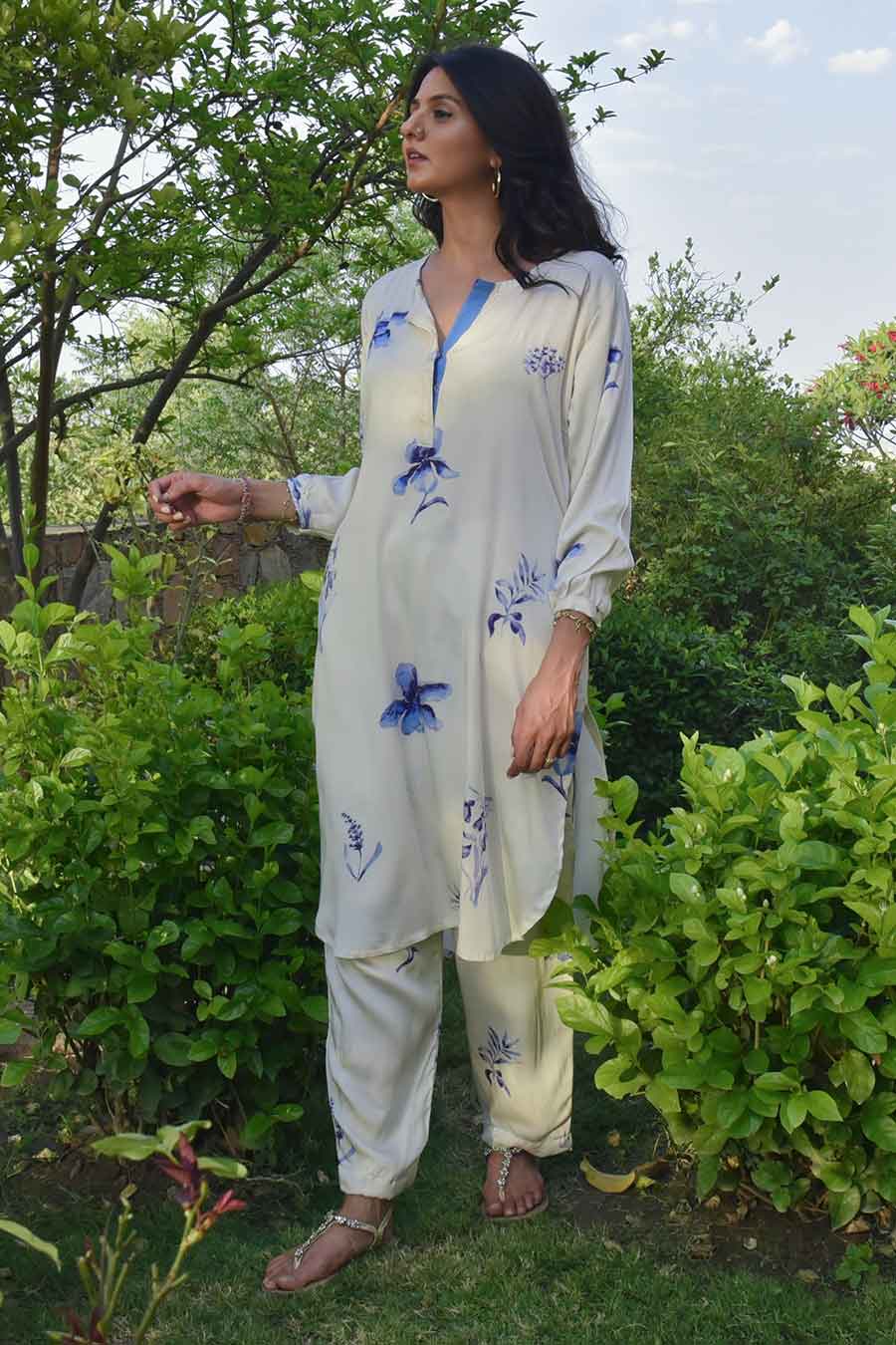 White Camellia Printed Kurta