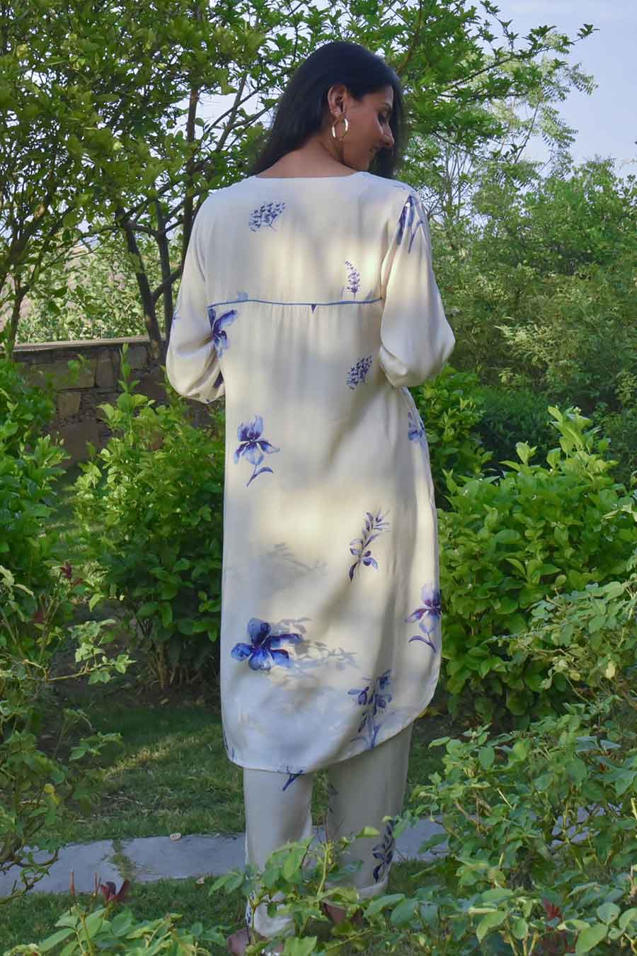 White Camellia Printed Kurta
