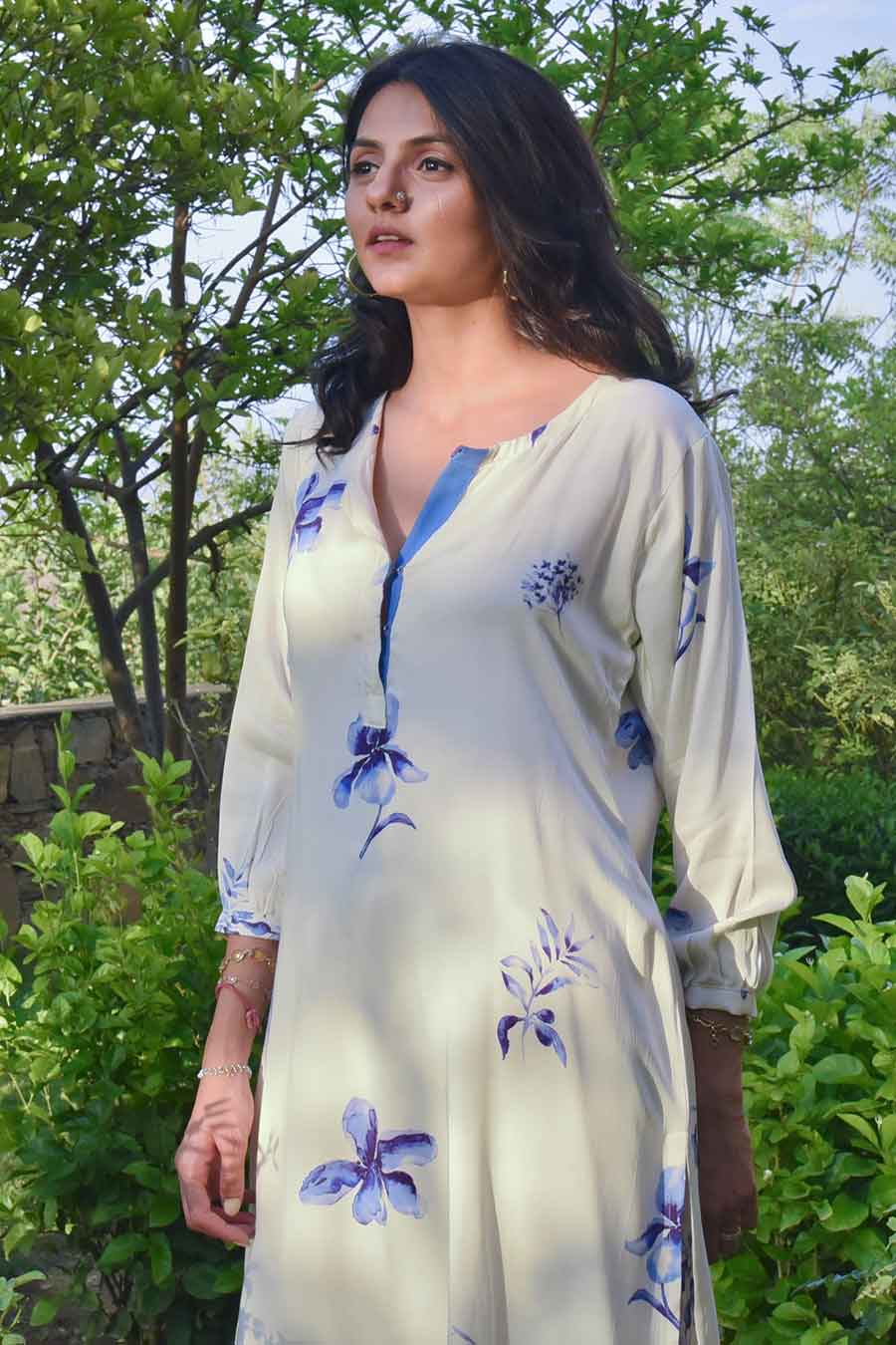 White Camellia Printed Kurta
