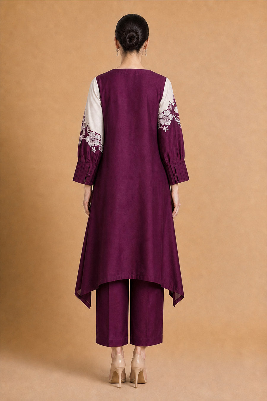 Fiora Burgundy Chanderi Embroidered Co-Ord Set