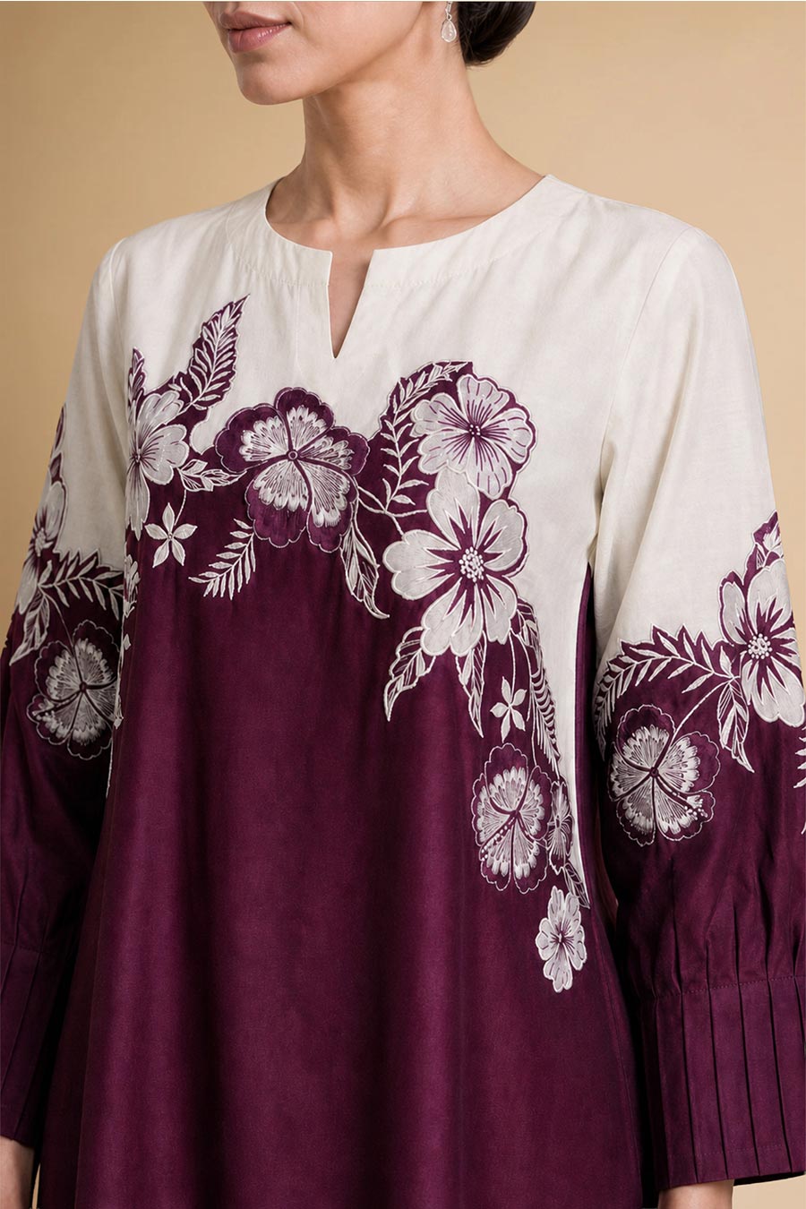 Fiora Burgundy Chanderi Embroidered Co-Ord Set