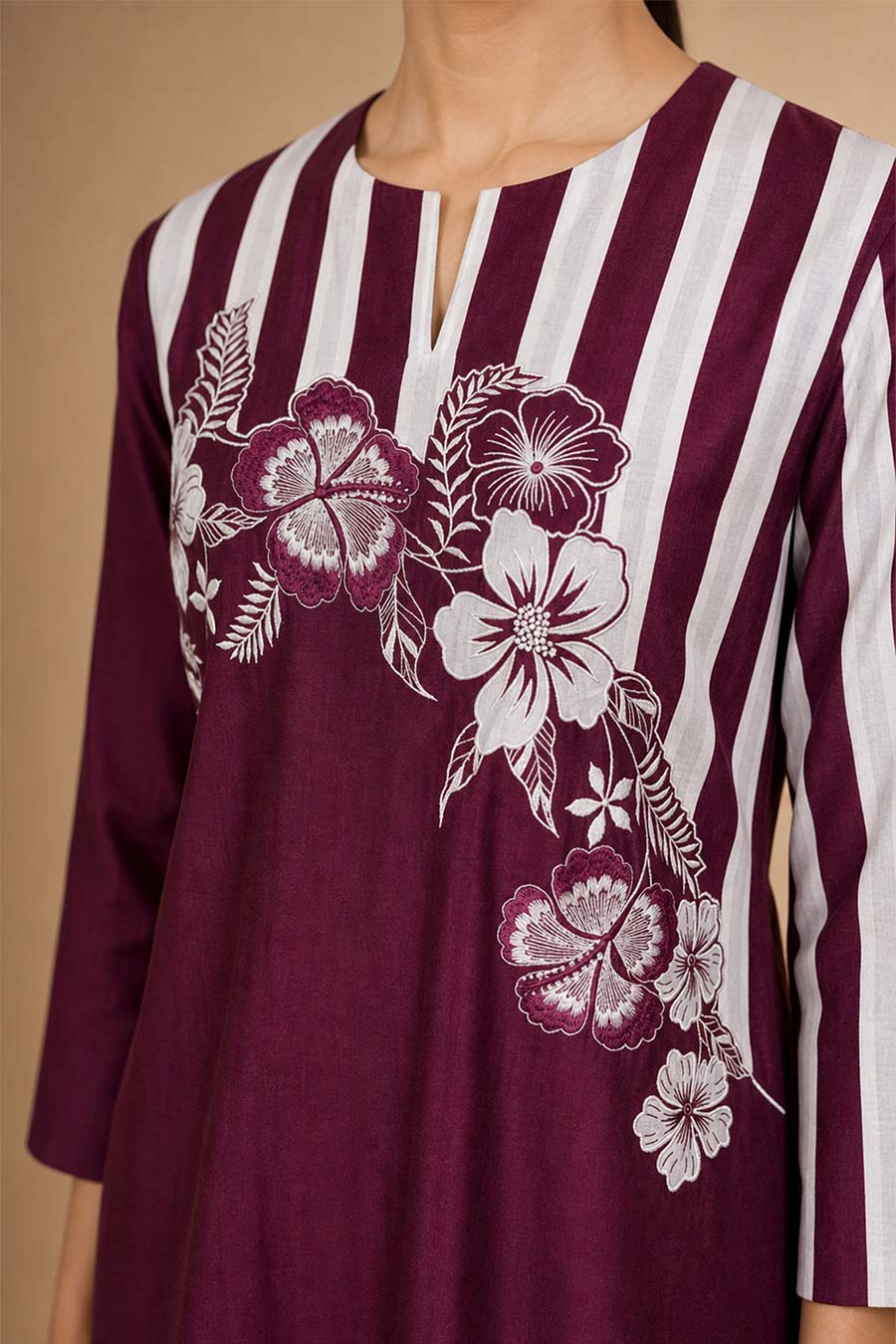 Fiora Burgundy Chanderi Embroidered Tunic Co-Ord Set