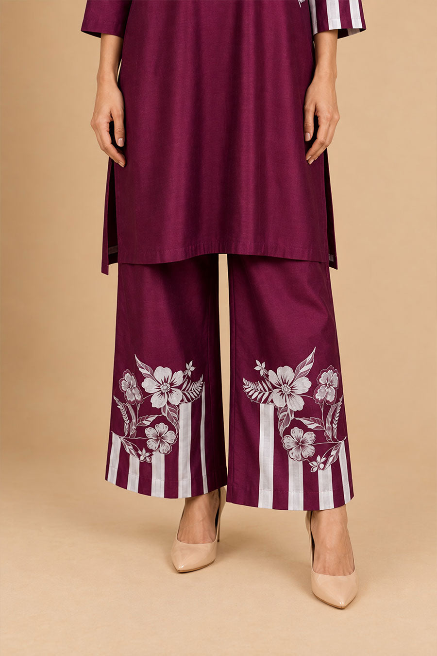 Fiora Burgundy Chanderi Embroidered Tunic Co-Ord Set