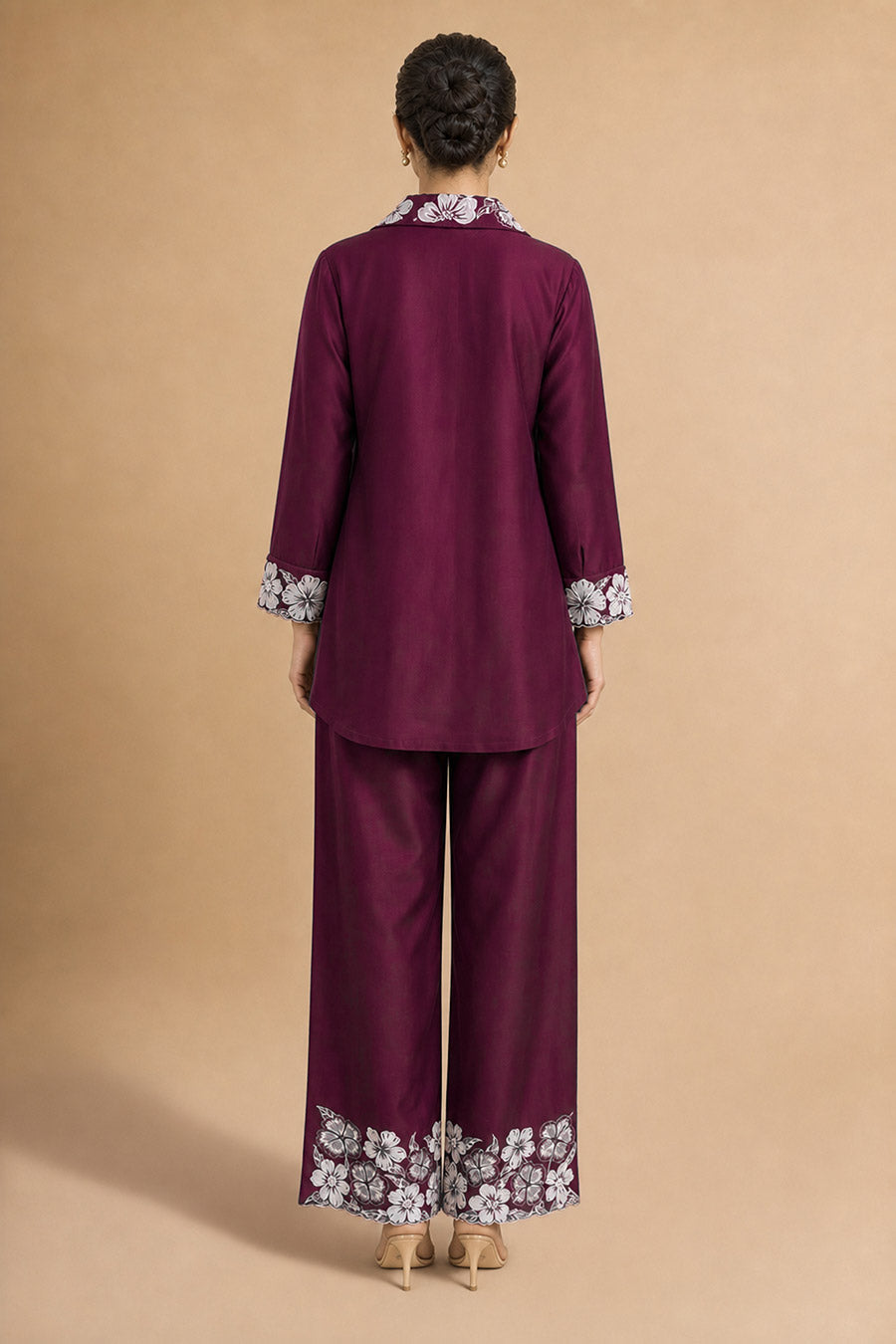 Cassia Burgundy Chanderi Embroidered Co-Ord Set