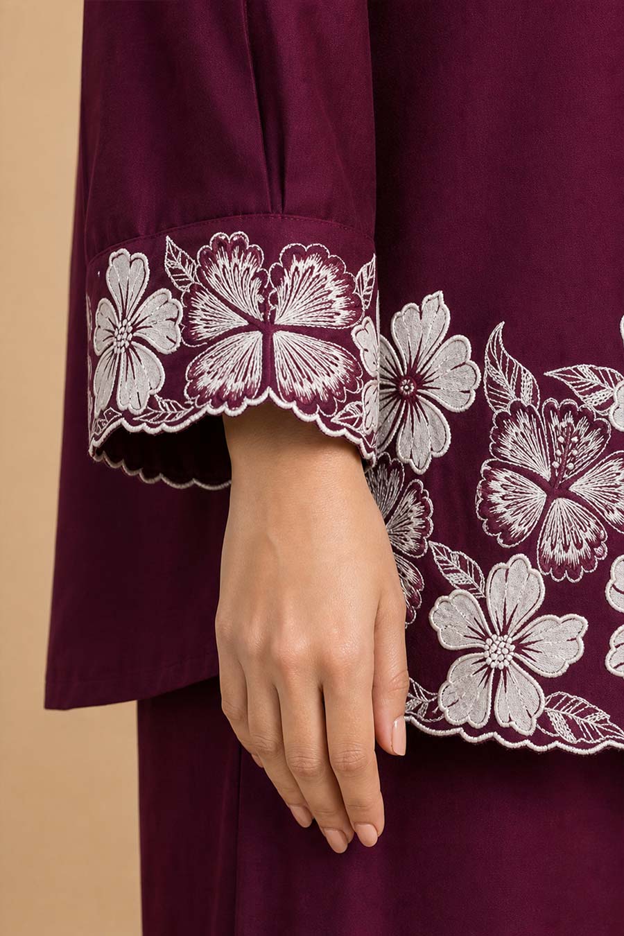 Cassia Burgundy Chanderi Embroidered Co-Ord Set