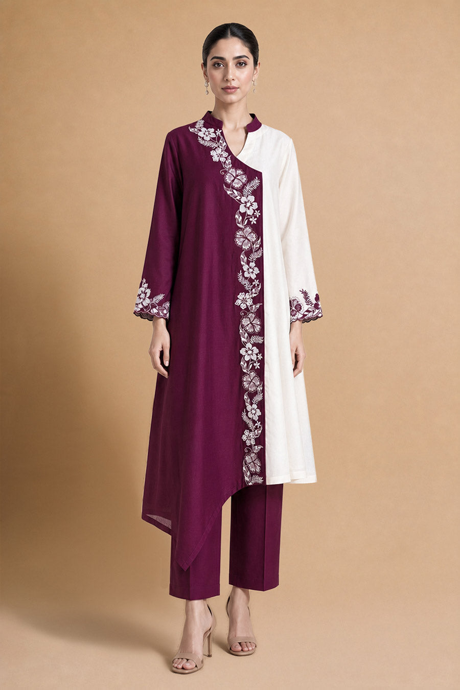 Nerissa Burgundy Chanderi Embroidered Kurta Set