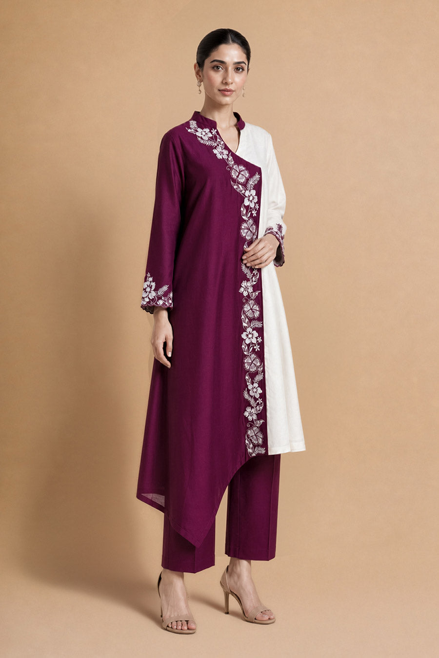 Nerissa Burgundy Chanderi Embroidered Kurta Set