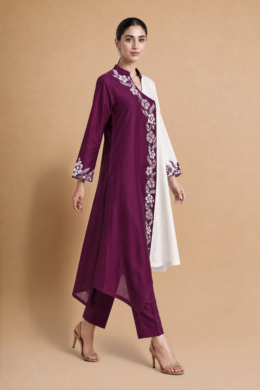 Nerissa Burgundy Chanderi Embroidered Kurta Set