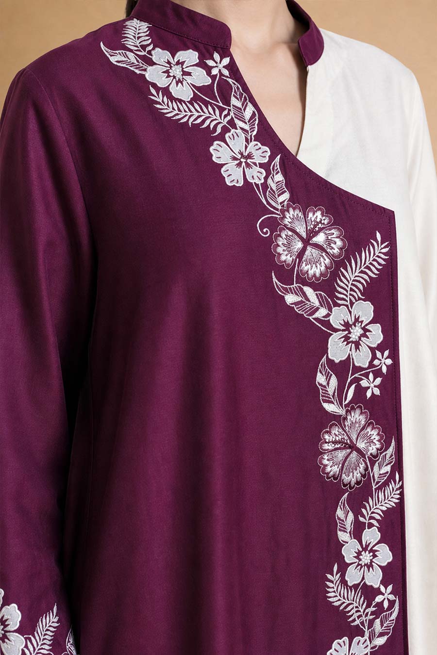 Nerissa Burgundy Chanderi Embroidered Kurta Set