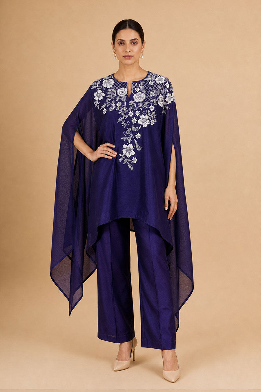 Verena Purple Chanderi Embroidered Kaftan Co-Ord Set