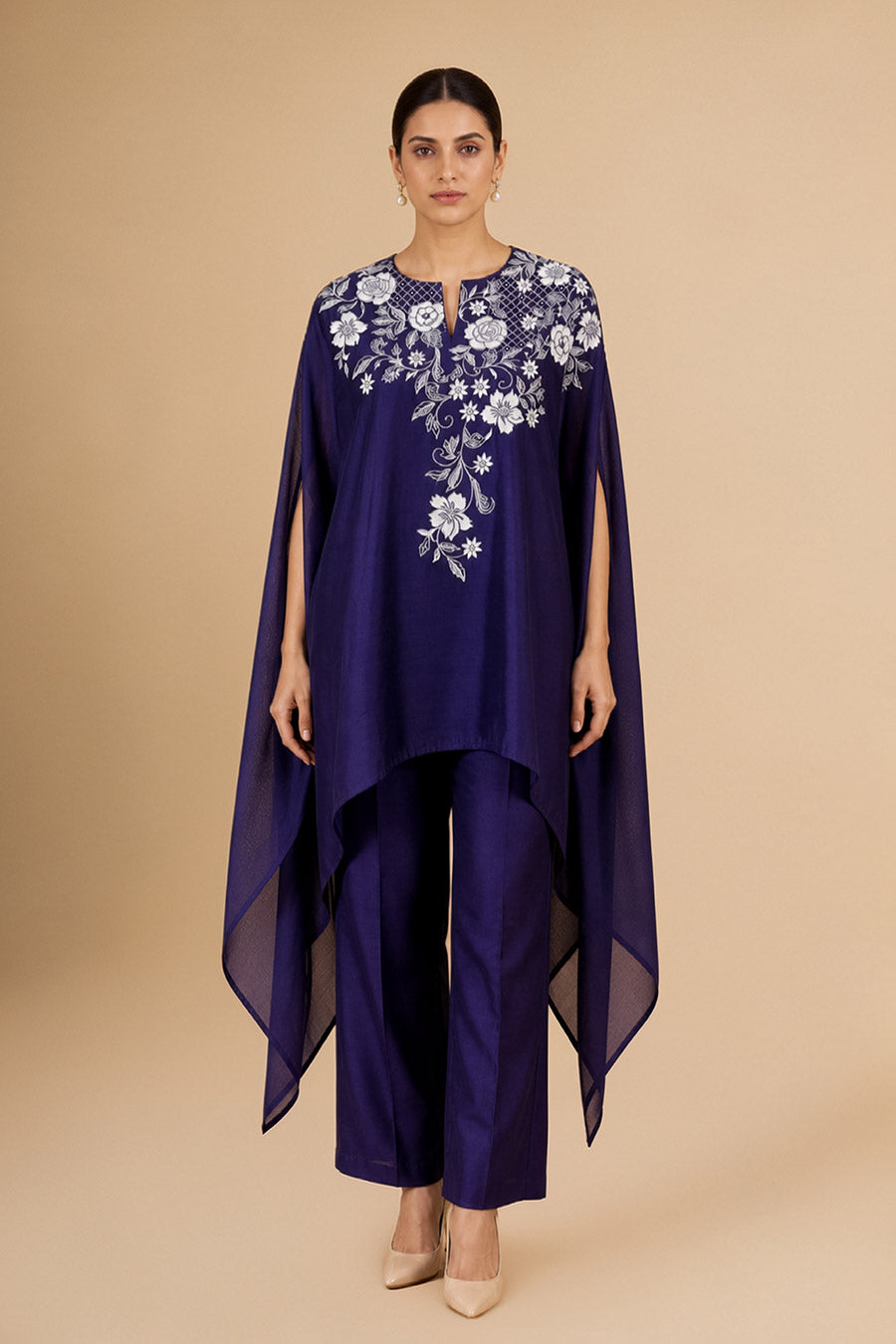 Verena Purple Chanderi Embroidered Kaftan Co-Ord Set