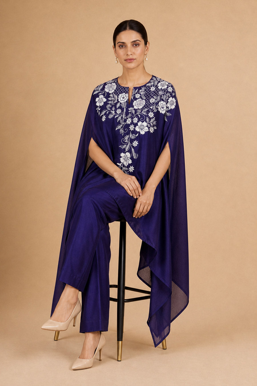Verena Purple Chanderi Embroidered Kaftan Co-Ord Set