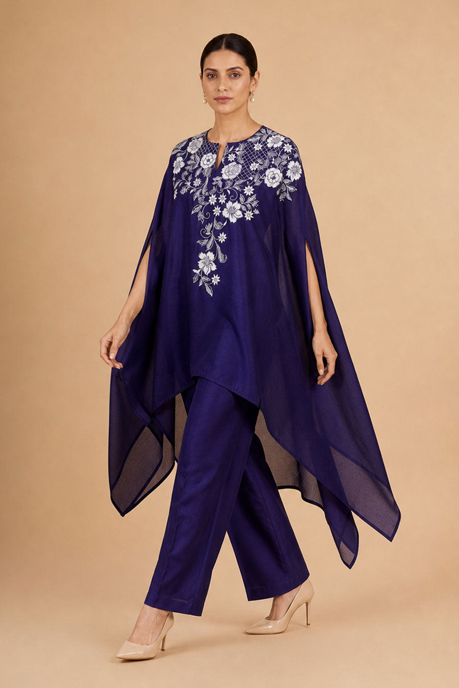 Verena Purple Chanderi Embroidered Kaftan Co-Ord Set