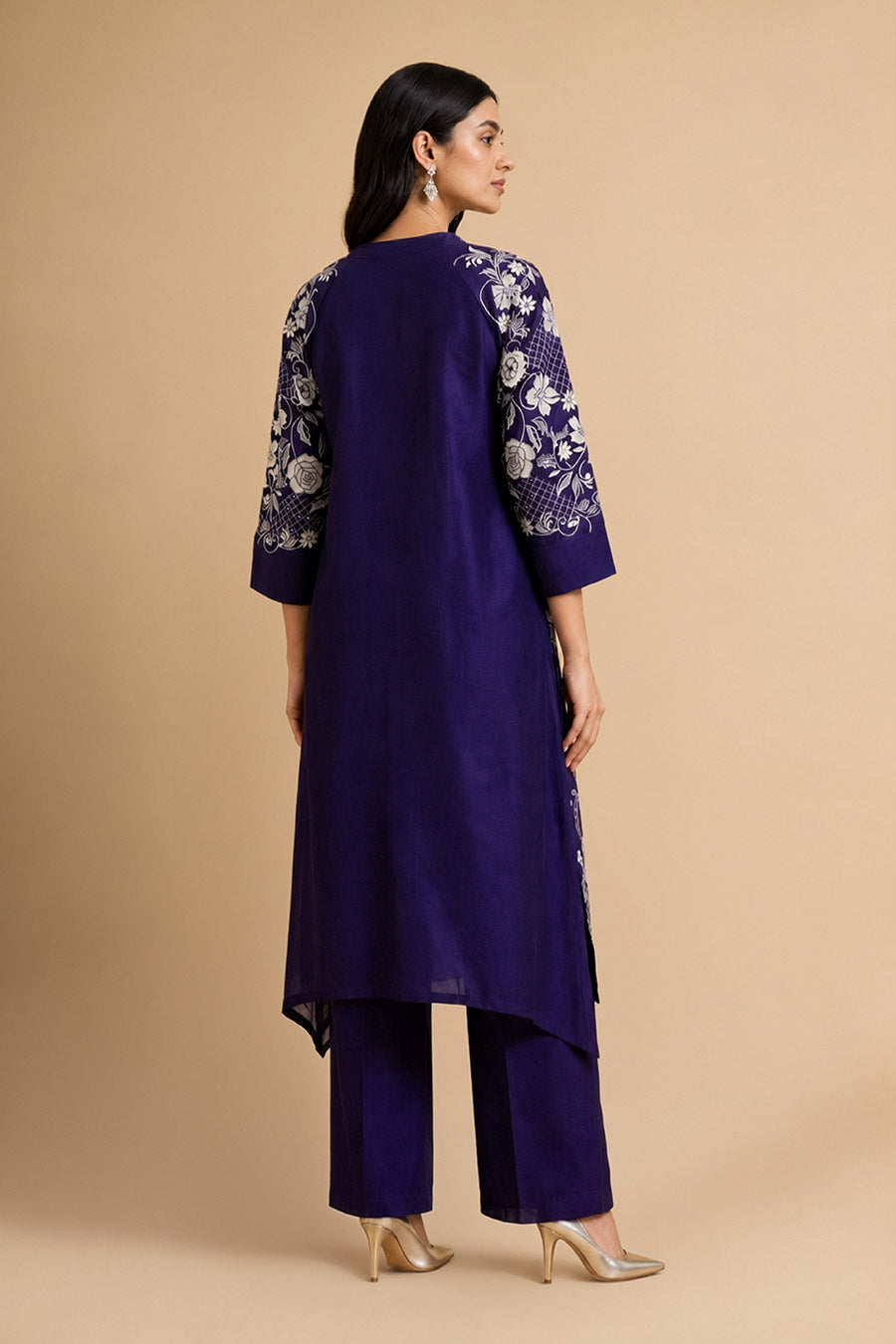 Celestia Purple Chanderi Embroidered Kurta Set