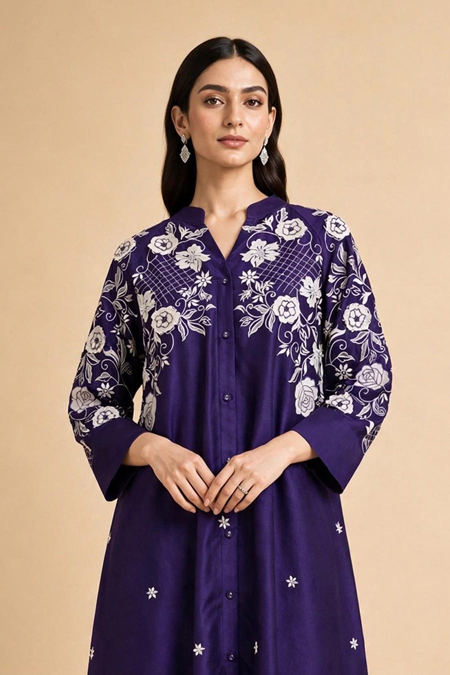 Celestia Purple Chanderi Embroidered Kurta Set