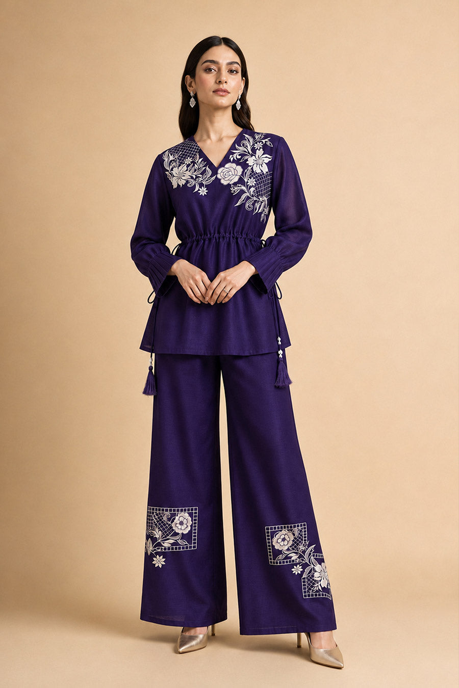 Sorrel Purple Chanderi Embroidered Co-Ord Set