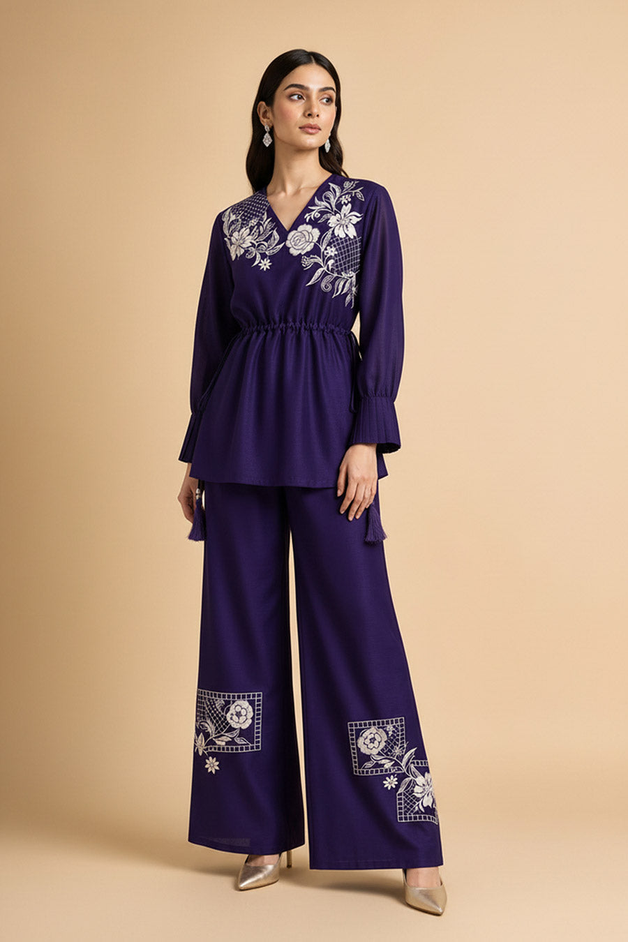Sorrel Purple Chanderi Embroidered Co-Ord Set