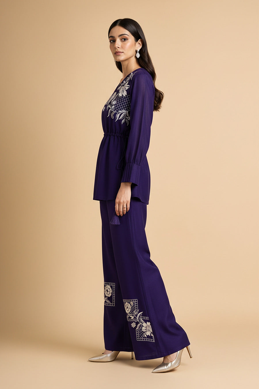 Sorrel Purple Chanderi Embroidered Co-Ord Set