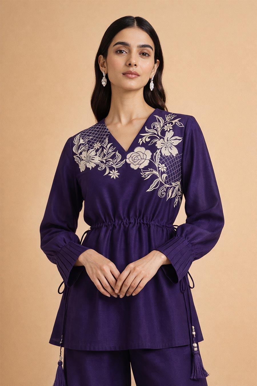 Sorrel Purple Chanderi Embroidered Co-Ord Set