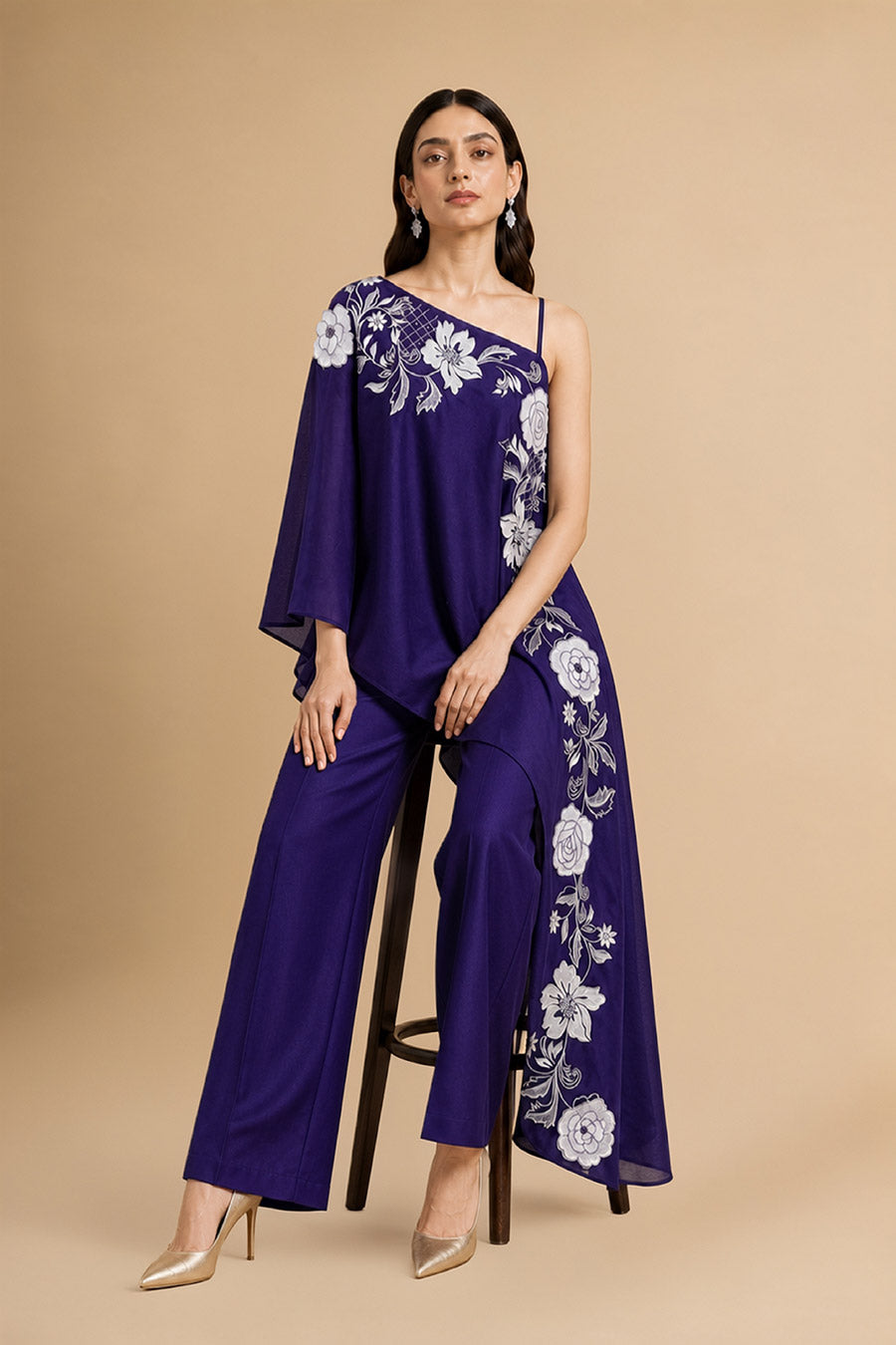 Mirelle Purple Chanderi Embroidered Tunic Co-Ord Set