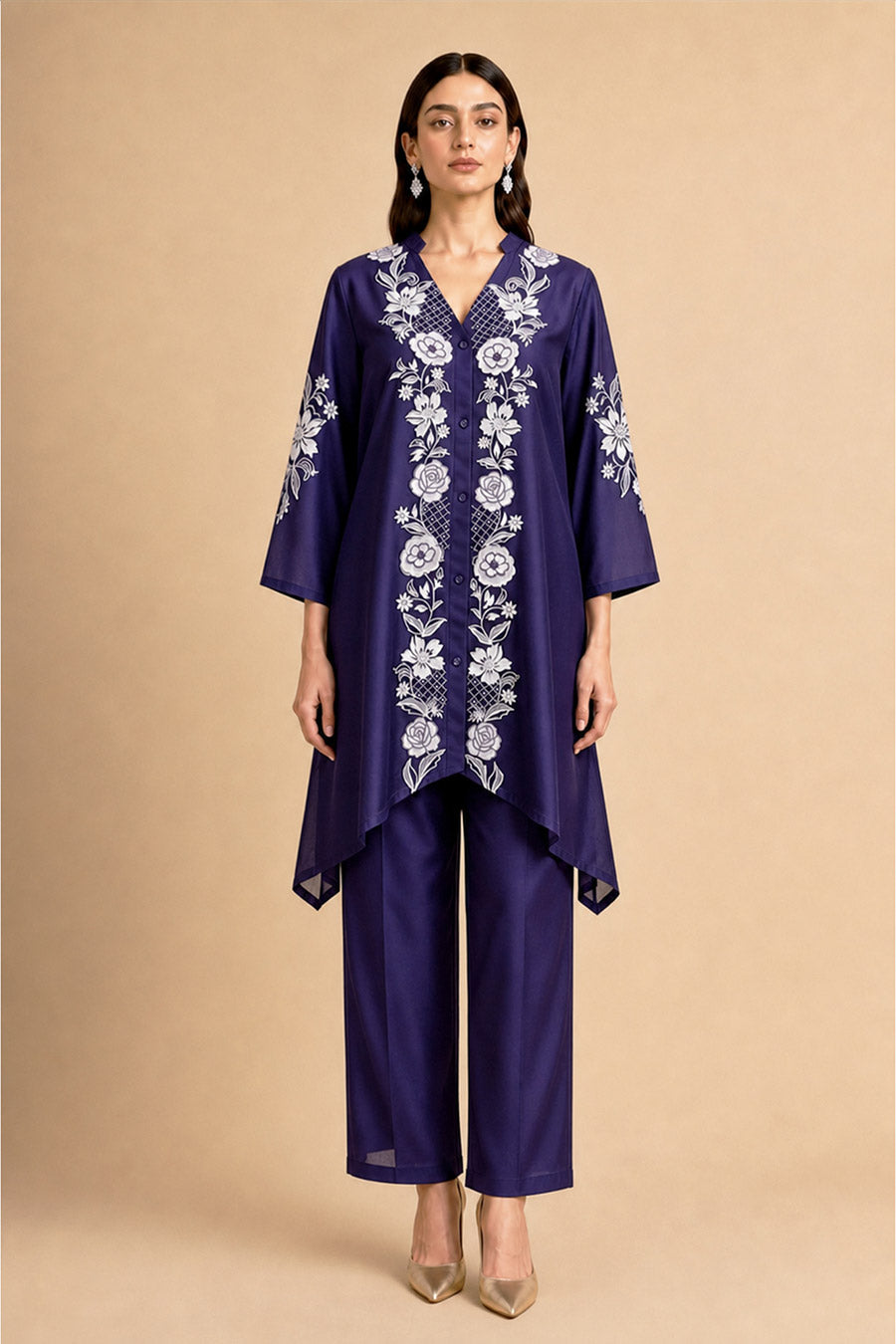 Nerine Purple Chanderi Embroidered Tunic Co-Ord Set