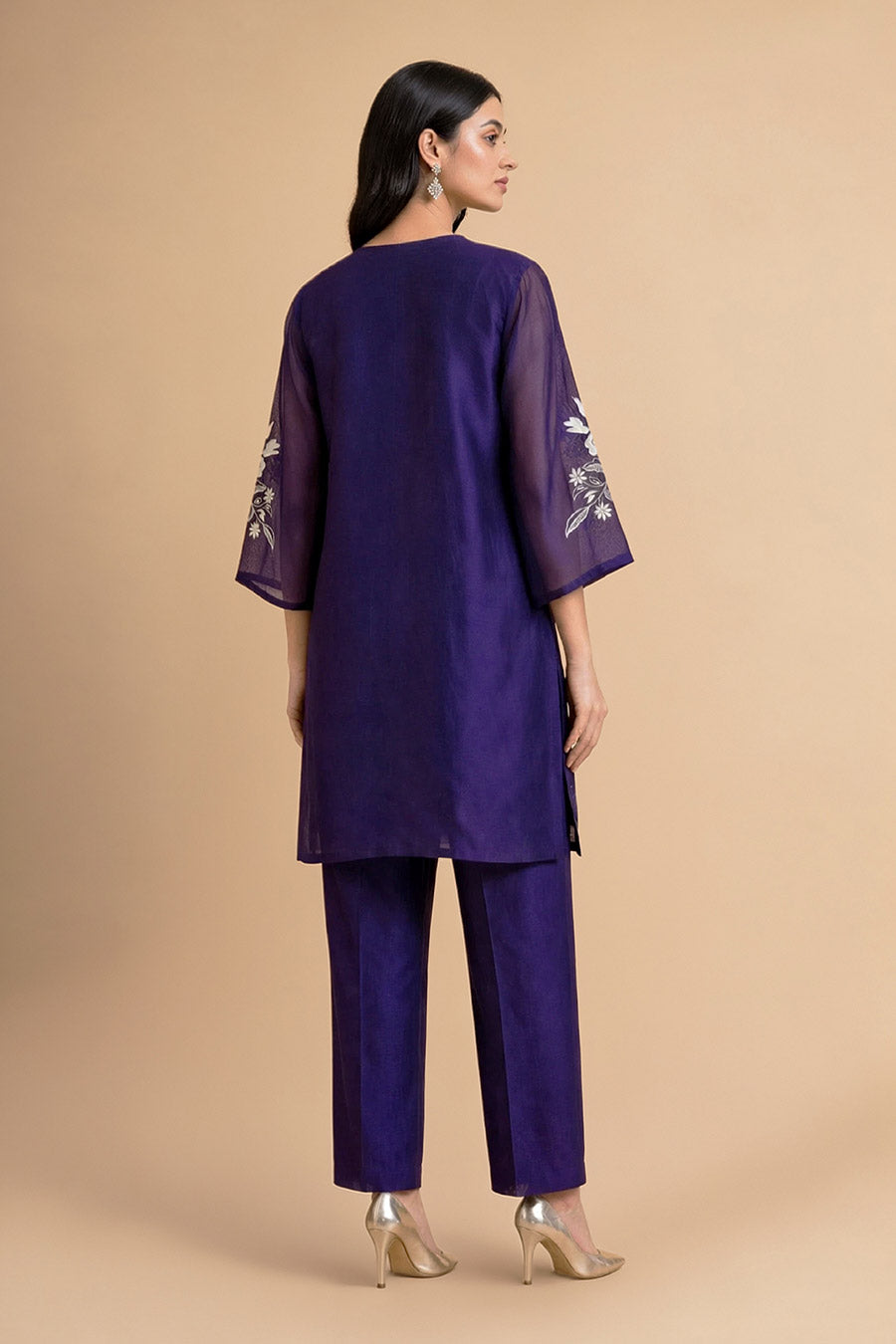 Nerine Purple Chanderi Embroidered Tunic Co-Ord Set