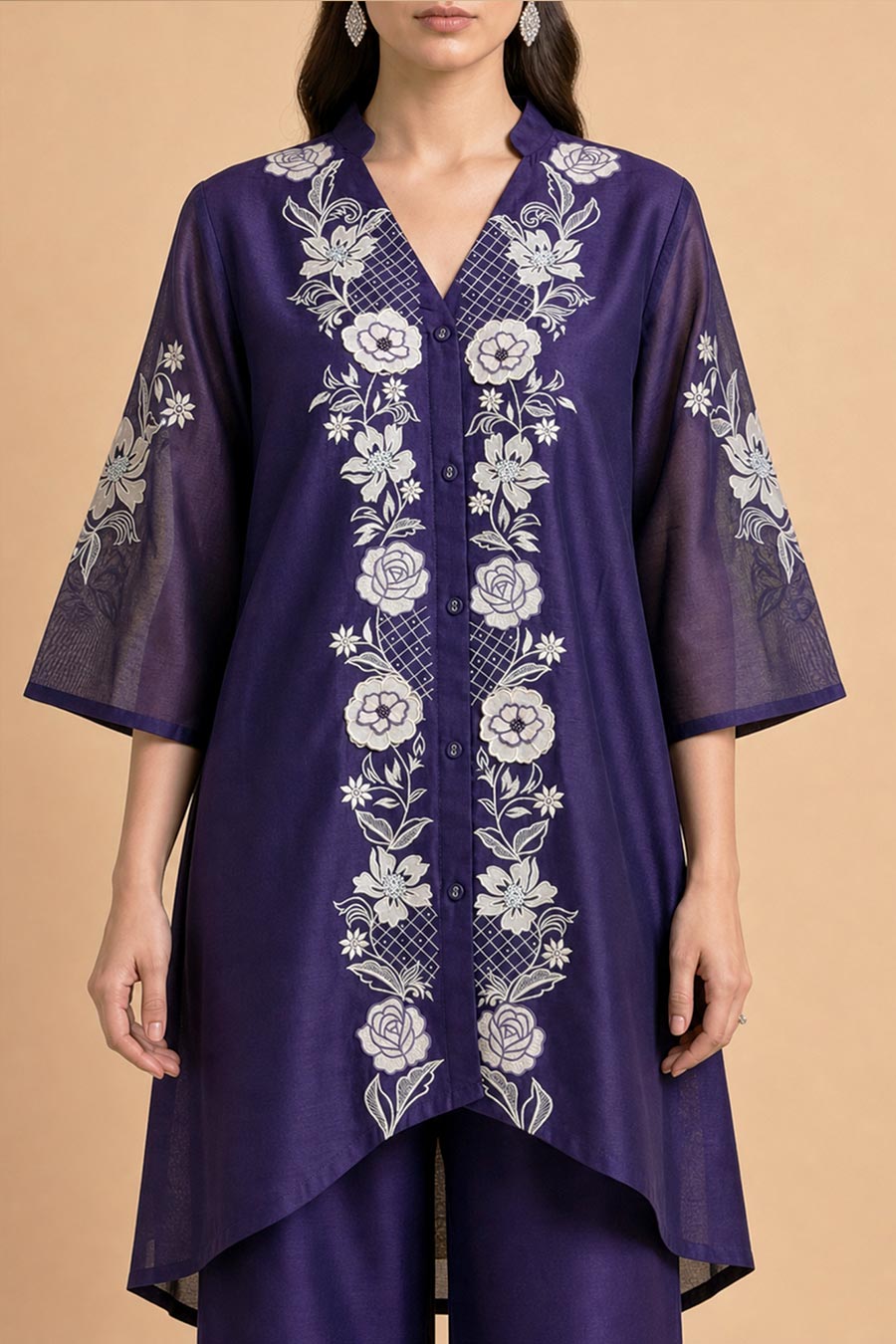 Nerine Purple Chanderi Embroidered Tunic Co-Ord Set