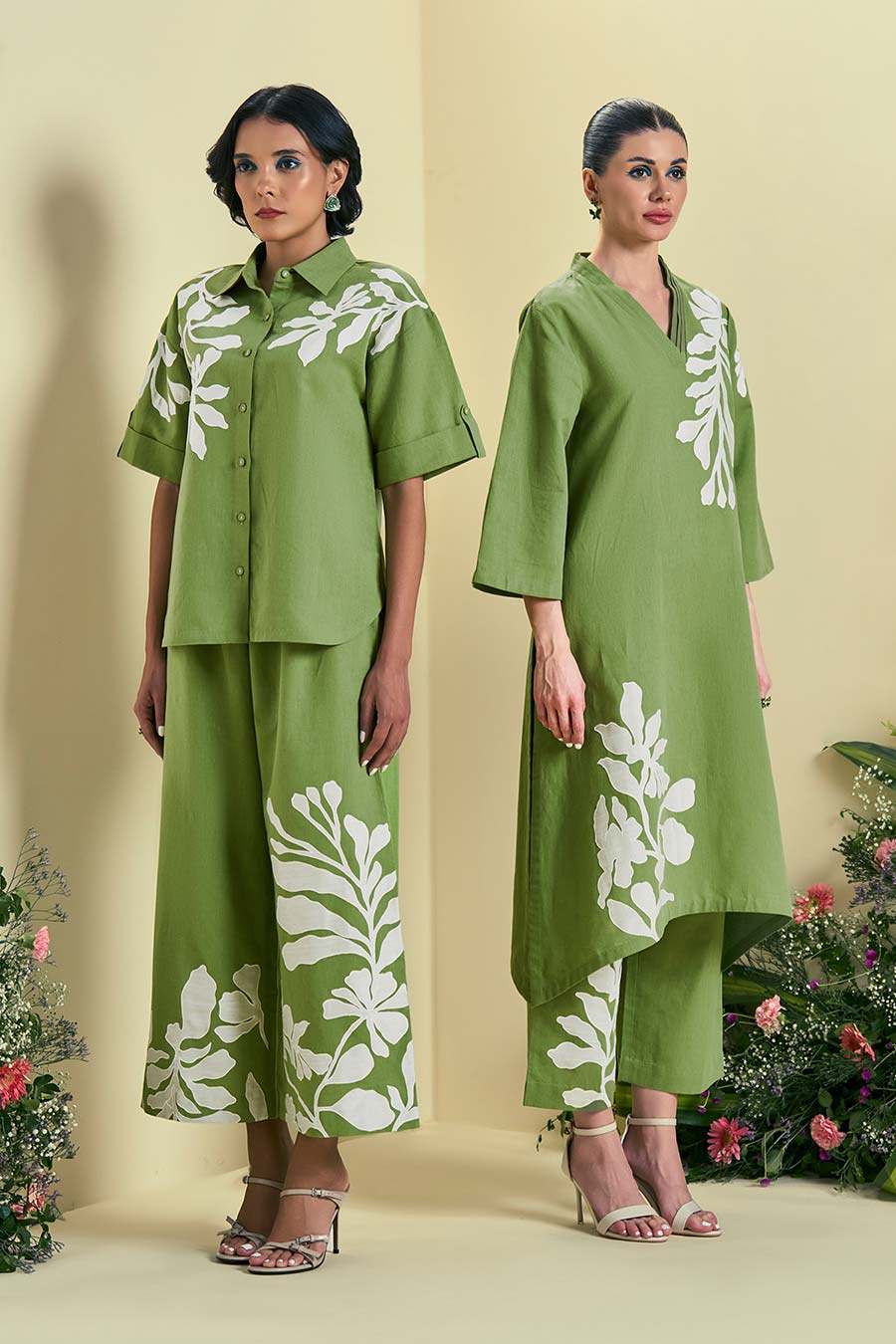 Green Soleil Linen Embroidered Co-Ord Set