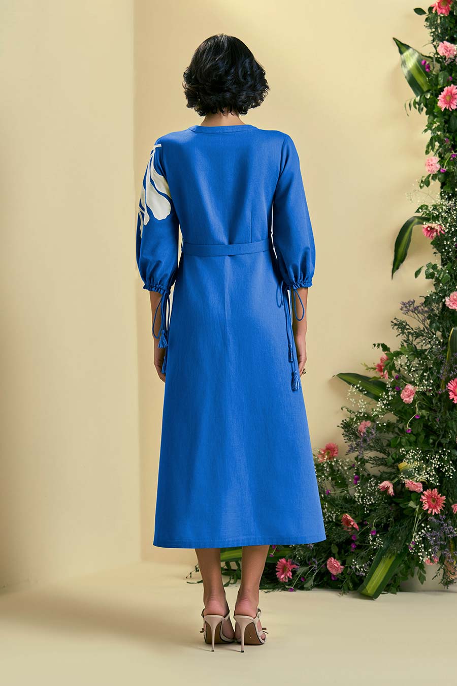 Blue Iris Linen Embroidered Dress