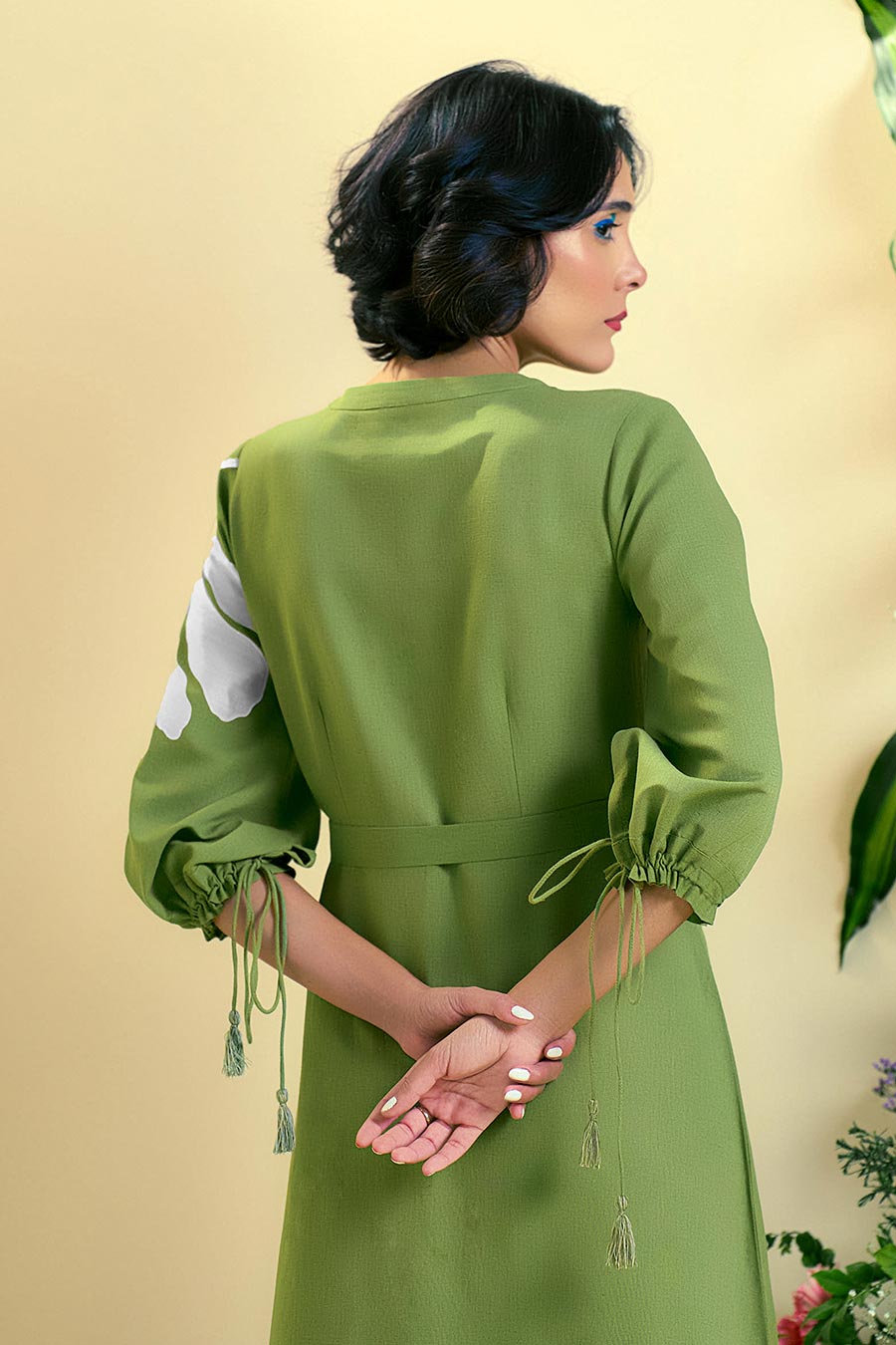 Green Iris Linen Embroidered Dress