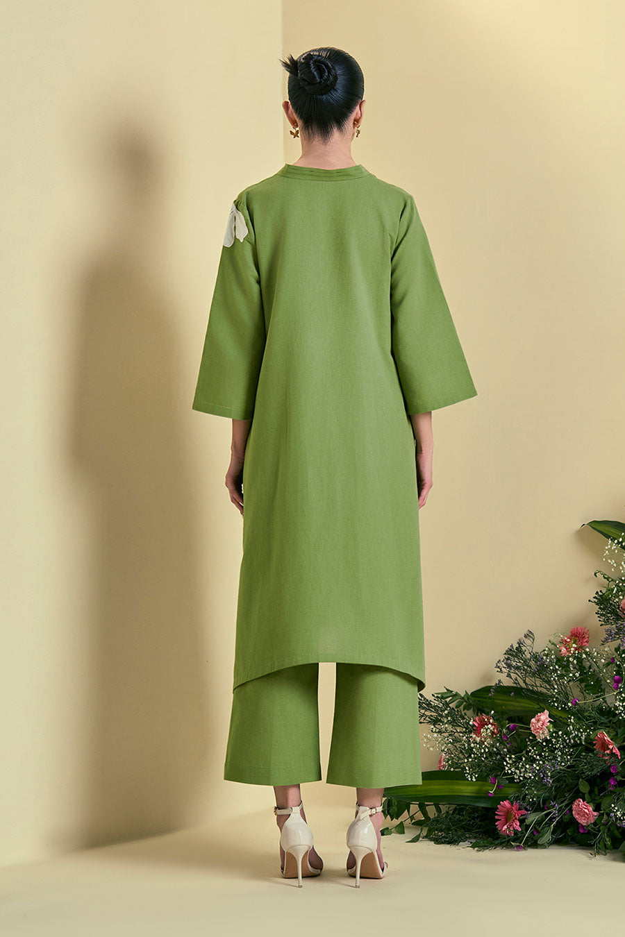 Green Willow Linen Embroidered Co-Ord Set