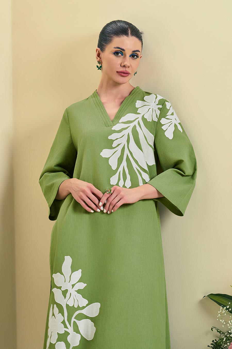 Green Willow Linen Embroidered Co-Ord Set