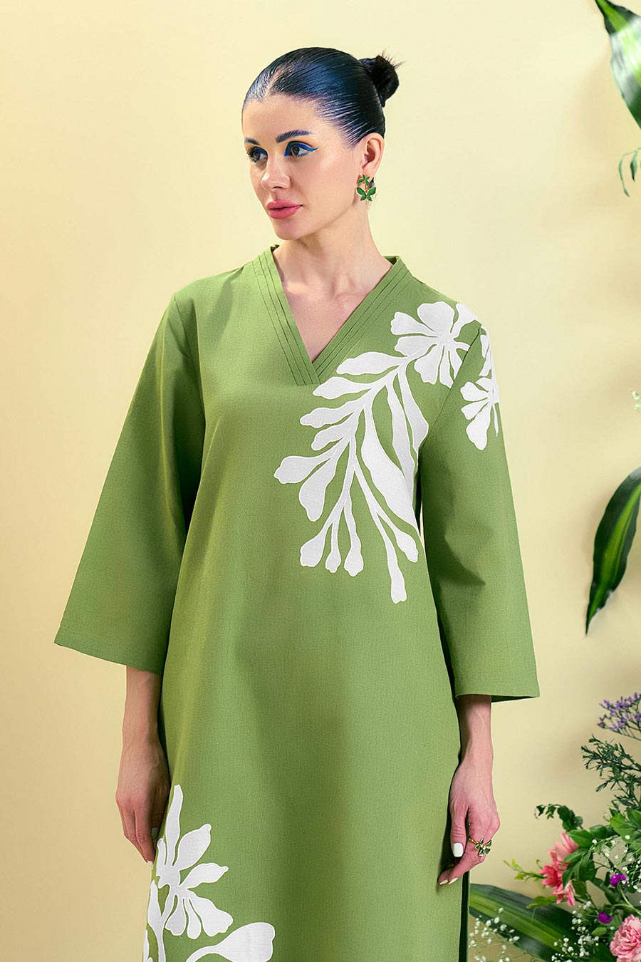 Green Willow Linen Embroidered Co-Ord Set