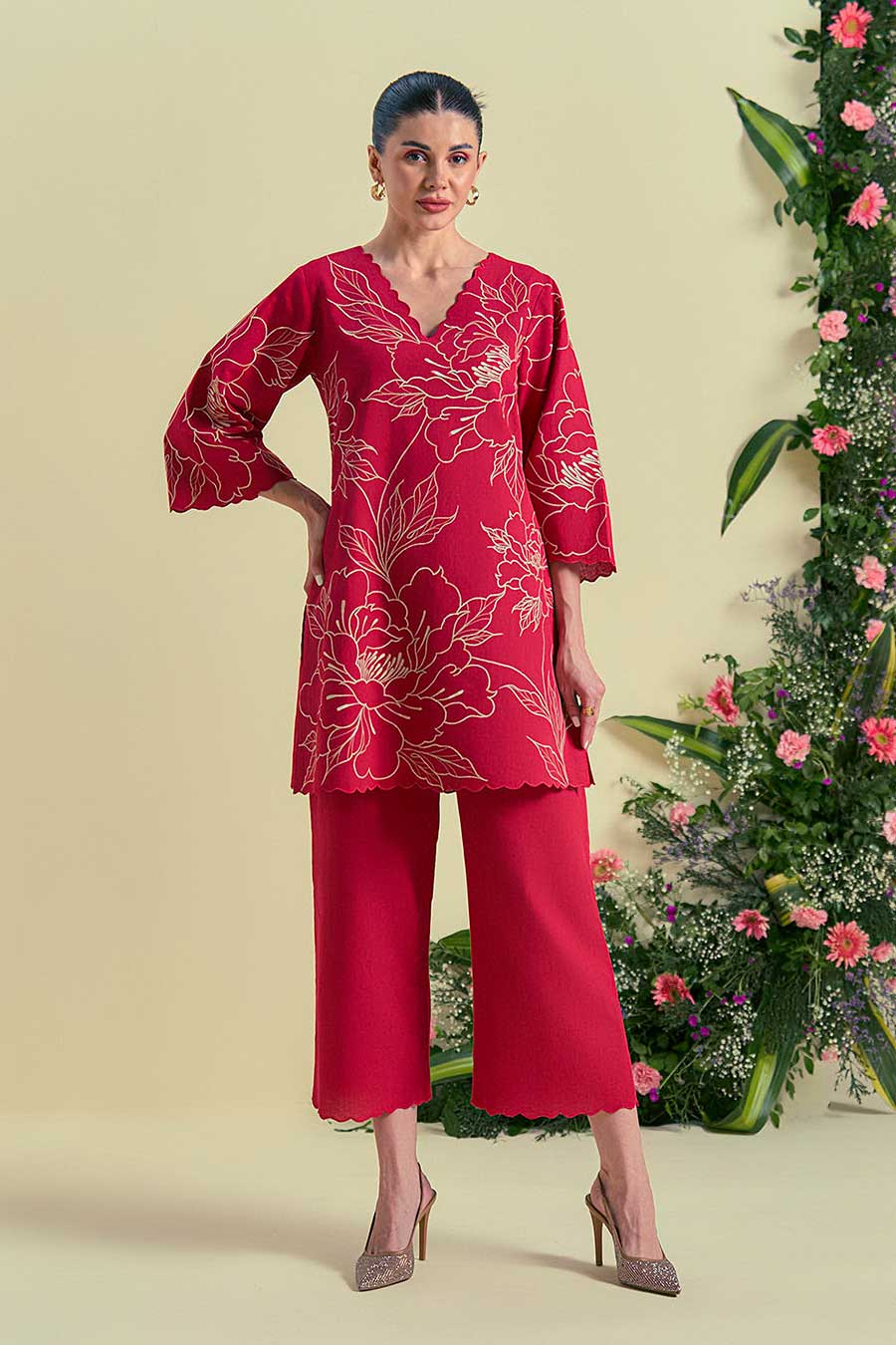 Red Nira Linen Pants
