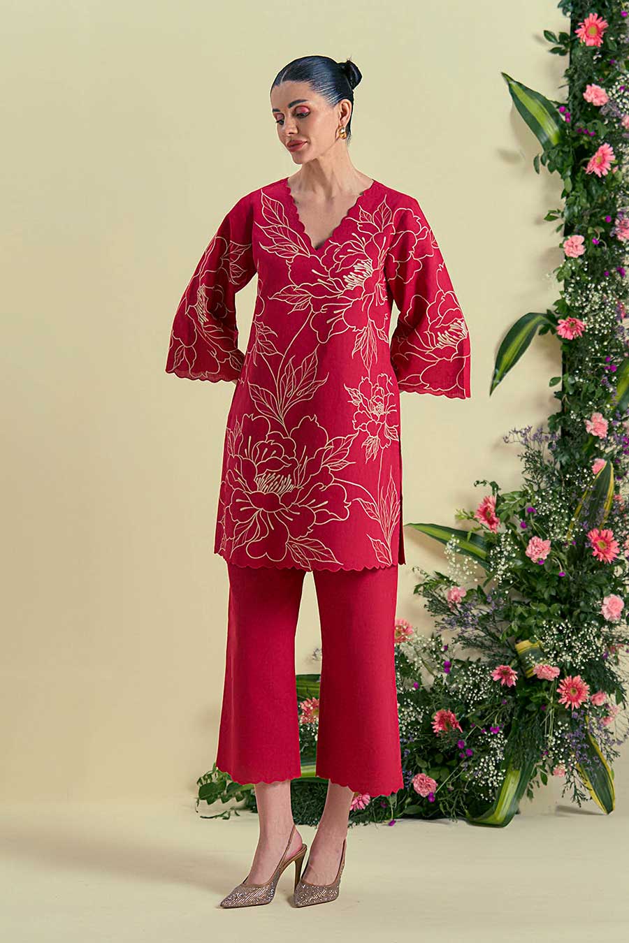 Red Nira Linen Pants