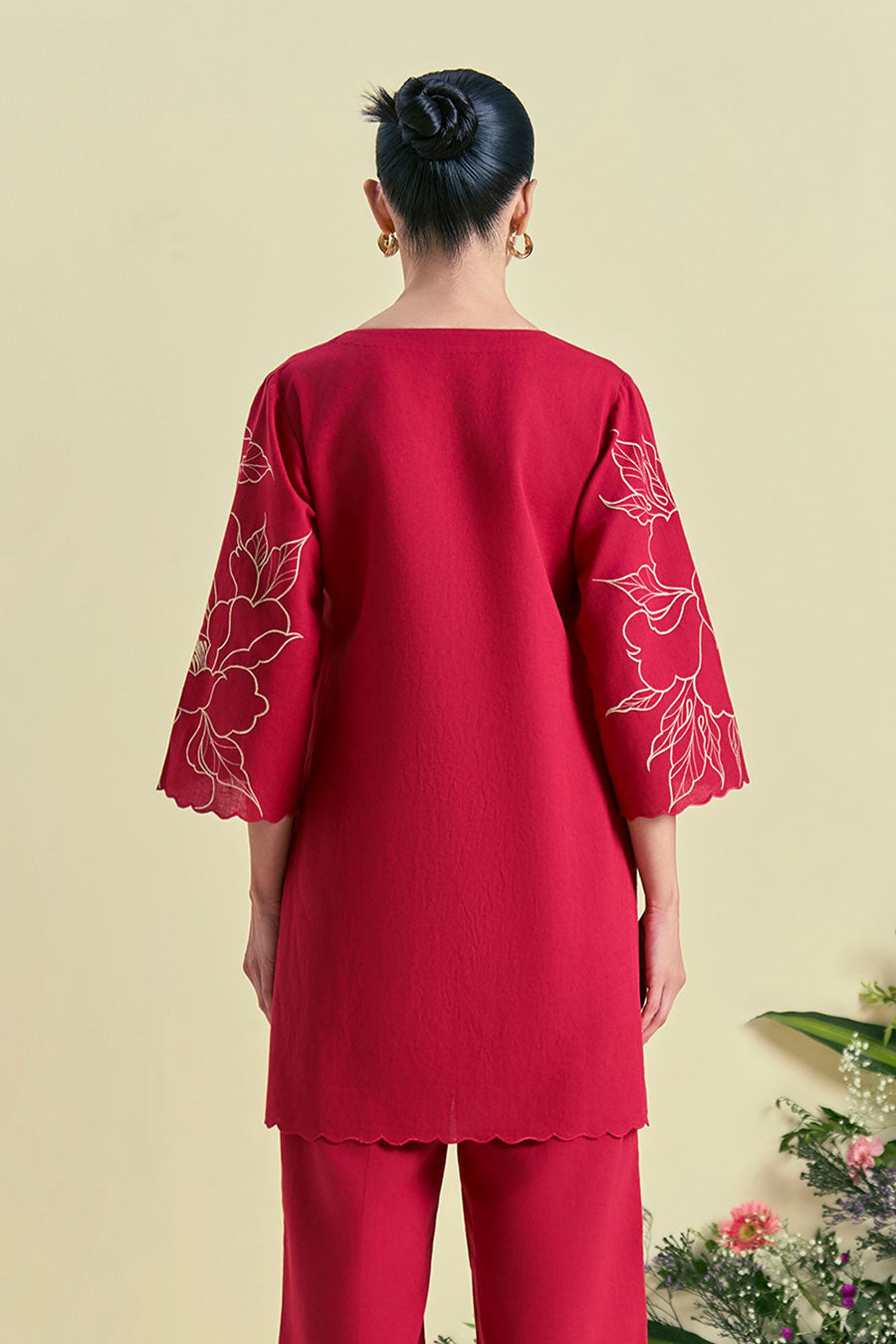 Red Nira Linen Embroidered Tunic