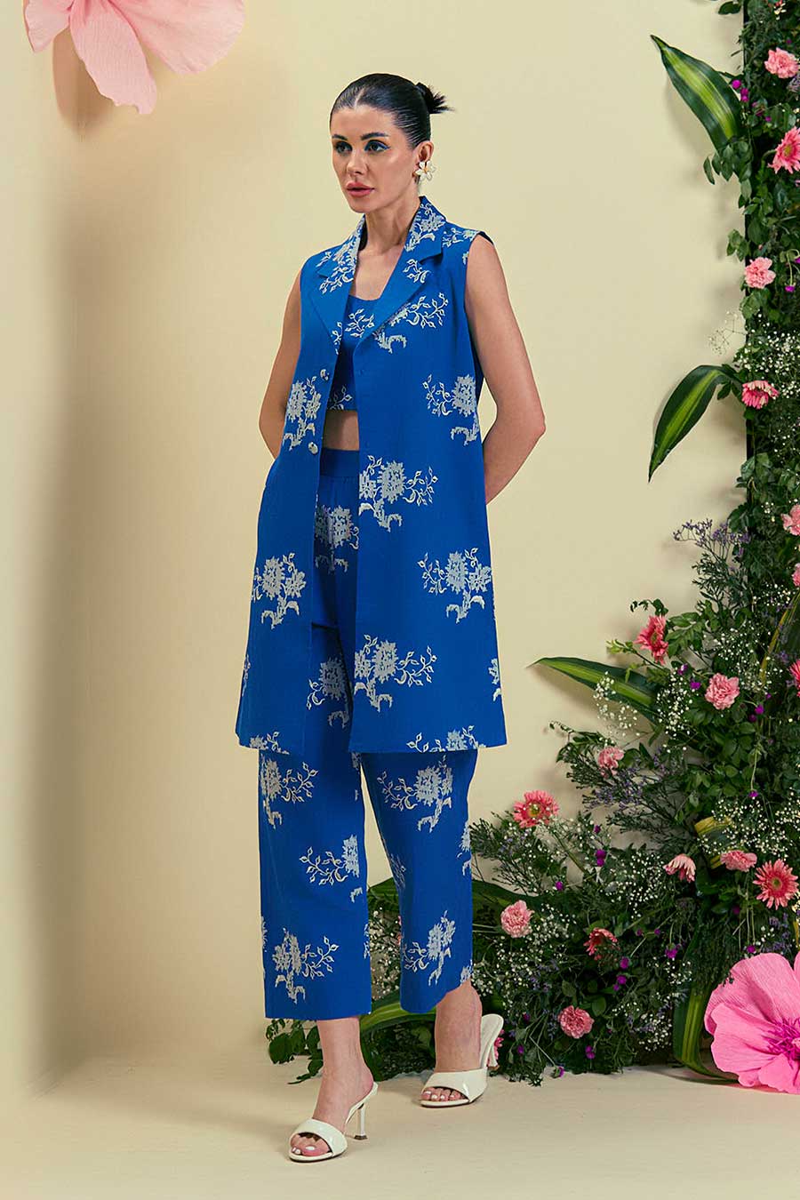 Blue Ciel Linen Embroidered Co-Ord Set