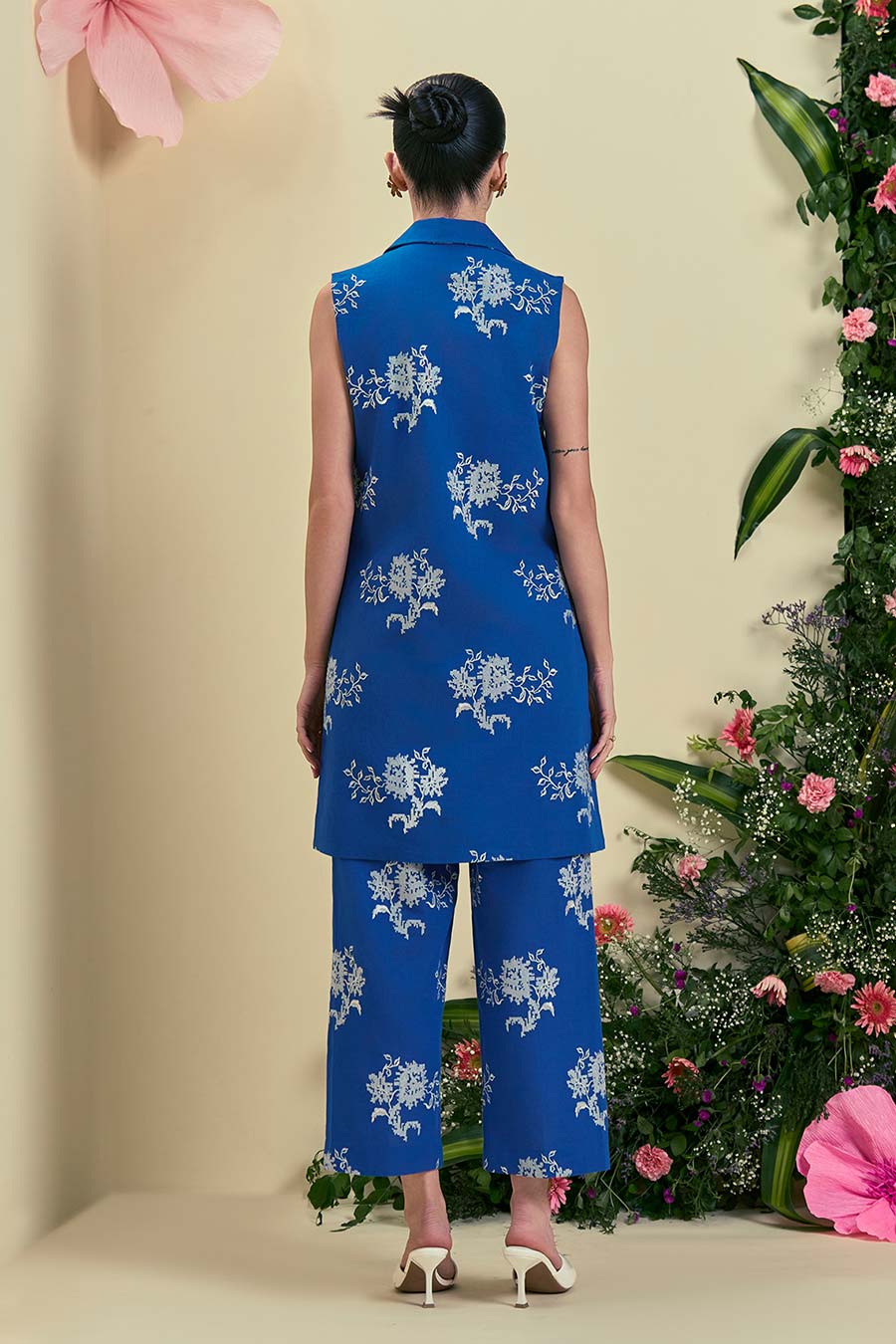 Blue Ciel Linen Embroidered Co-Ord Set