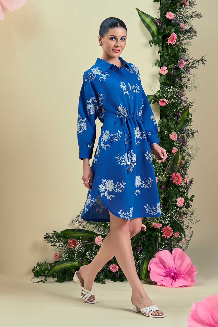 Blue Clair Linen Embroidered Dress