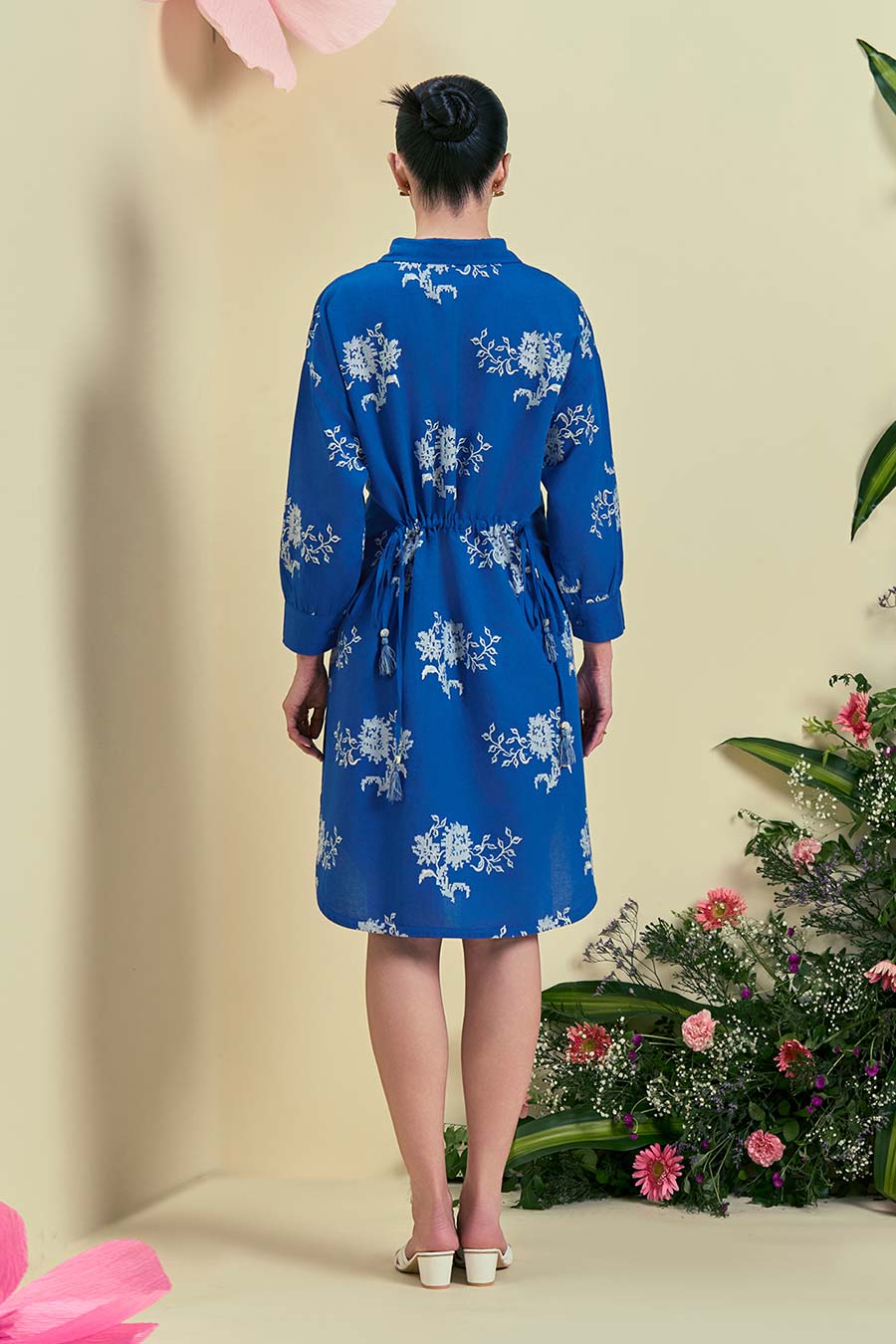 Blue Clair Linen Embroidered Dress