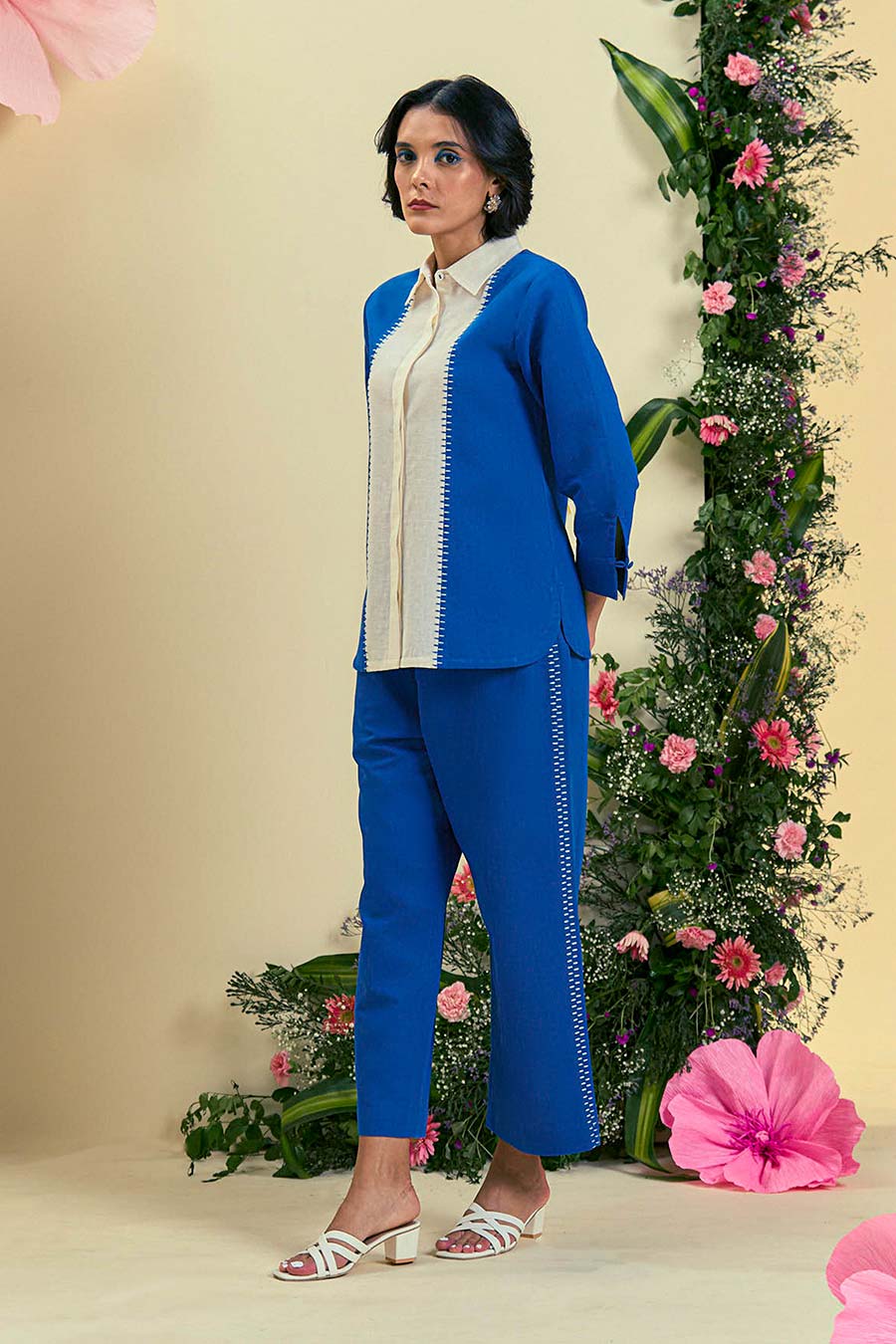 Blue Tamaris Linen Embroidered Co-Ord Set