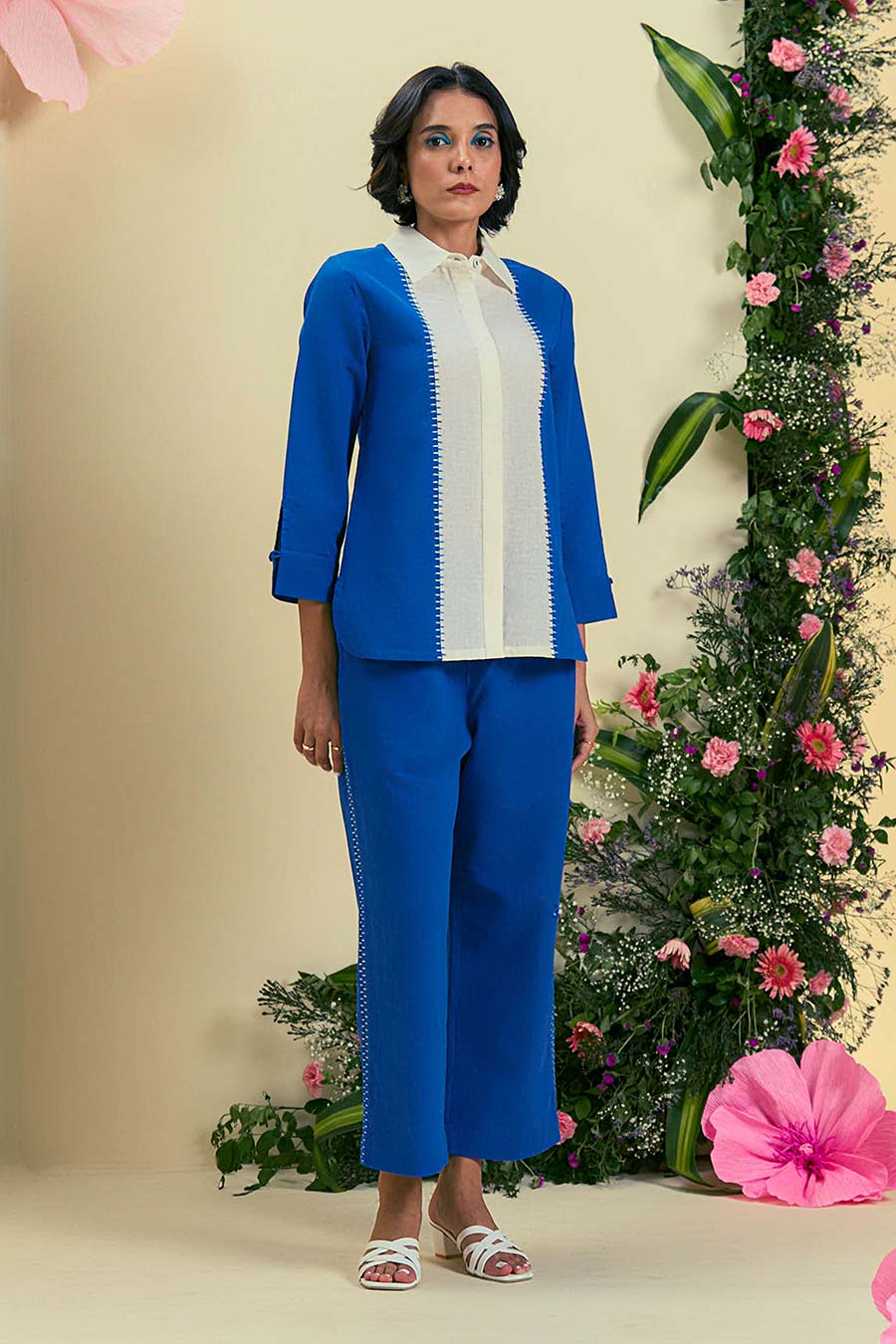 Blue Tamaris Linen Embroidered Co-Ord Set