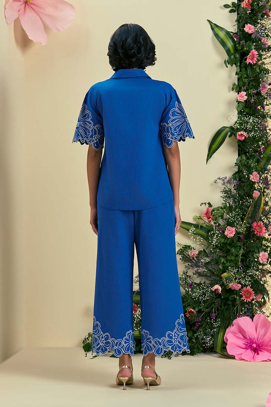 Blue Evaya Linen Embroidered Co-Ord Set