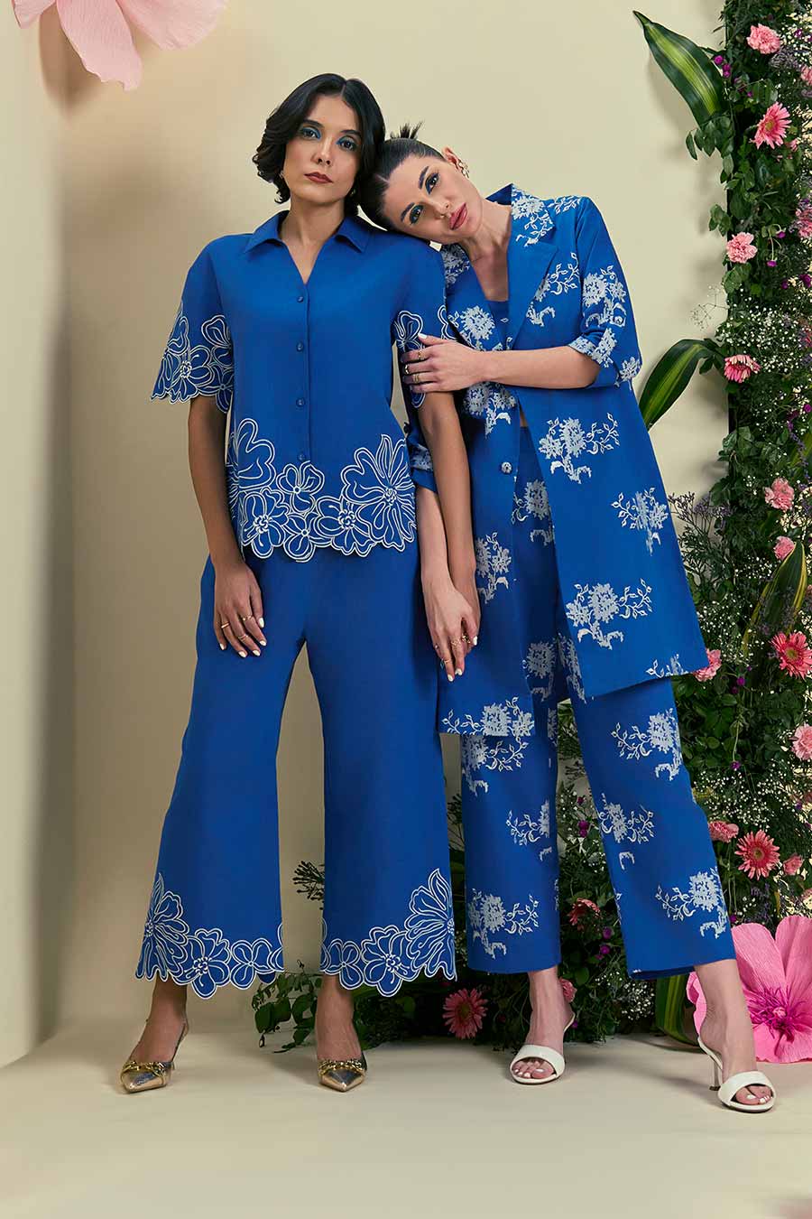 Blue Evaya Linen Embroidered Co-Ord Set