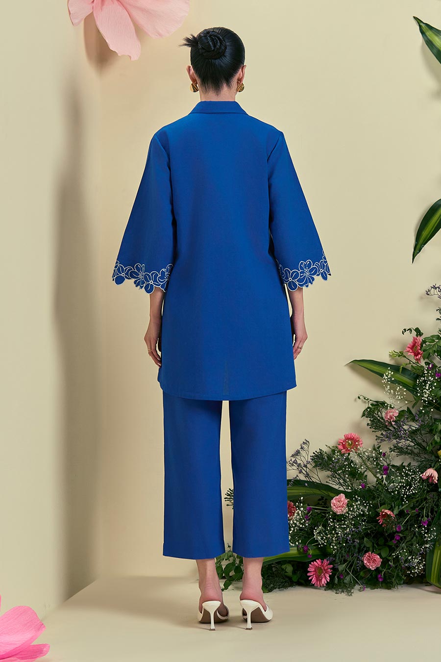 Blue Elise Linen Embroidered Co-Ord Set